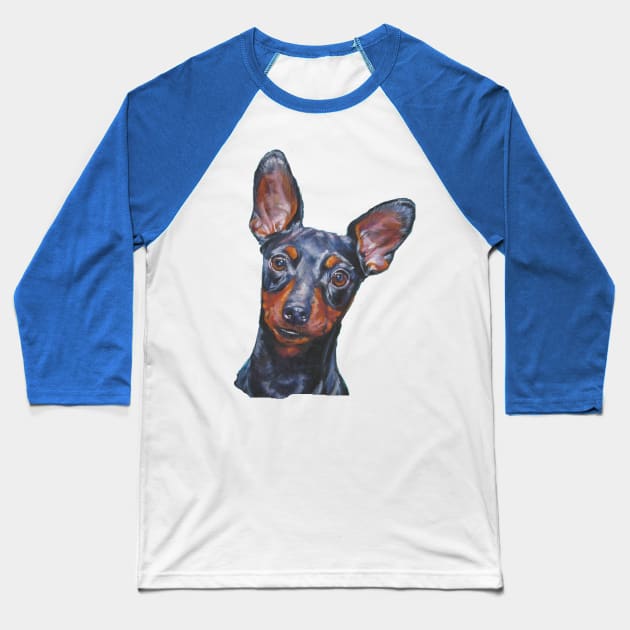 Miniature Pinscher Fine Art Painting Baseball T-Shirt by LASHEPARD